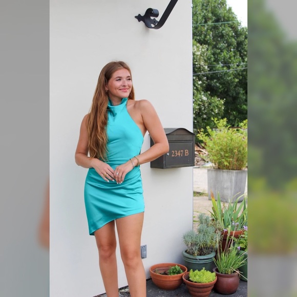 DO+BE Satin Asymmetrical High Neck Dress - Size Large - Picture 7 of 8